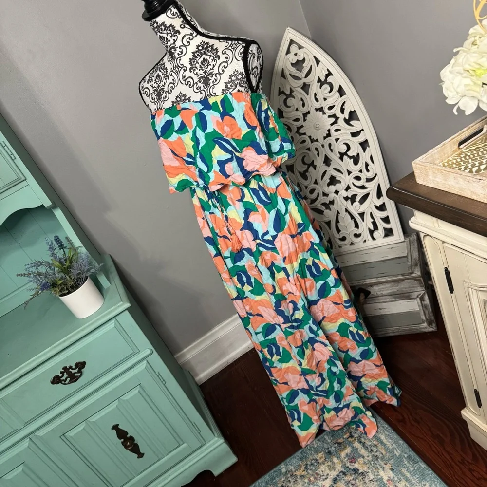 Jopna Boho Flowy Strapless Maxi Dress Size Medium Beach Vacation Resortwear - Picture 4 of 11